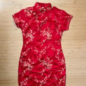 Red asian inspired floral costume dress